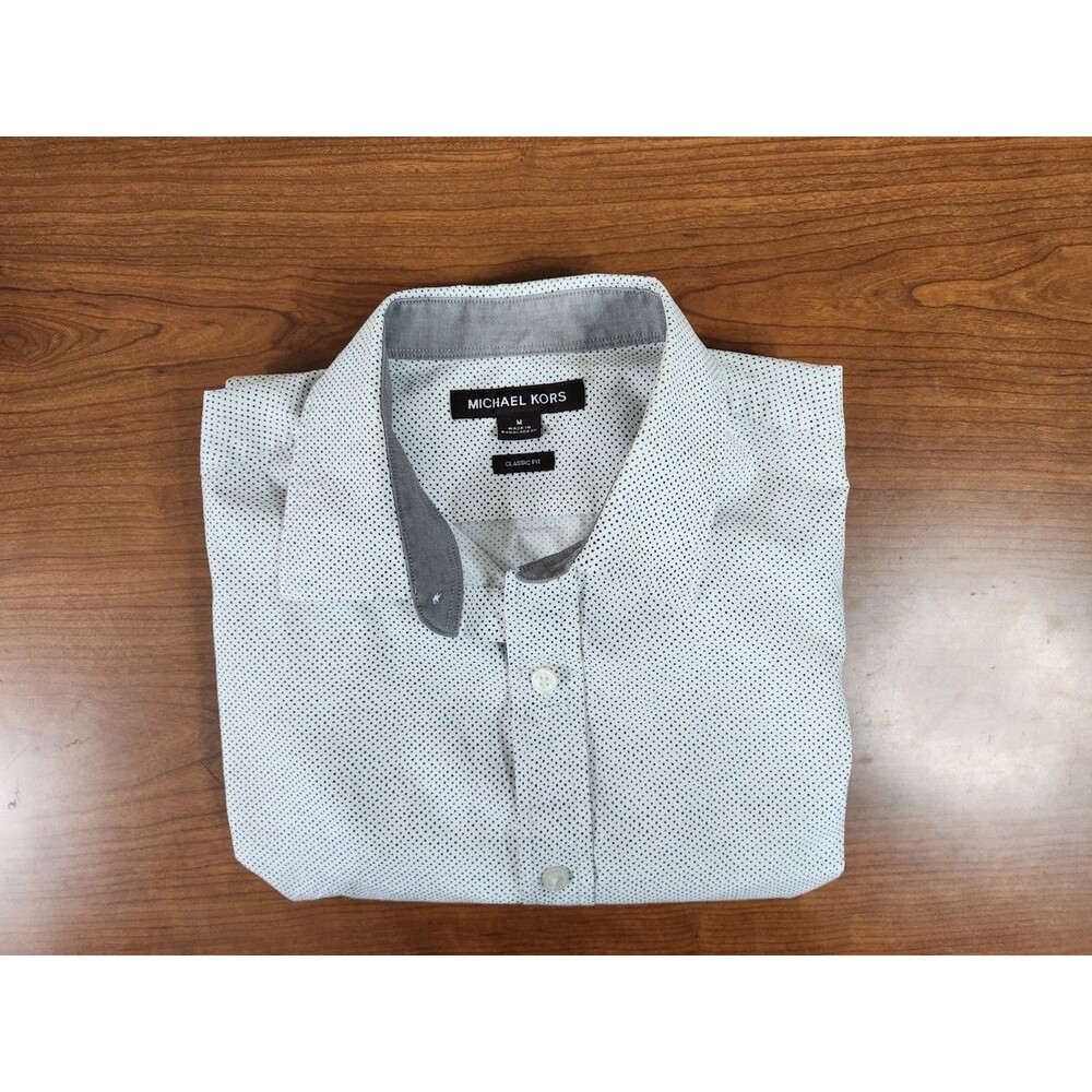 Michael Kors Men's Short Sleeve 100% Cotton White W/ Gray Dots Shirt Size Medium